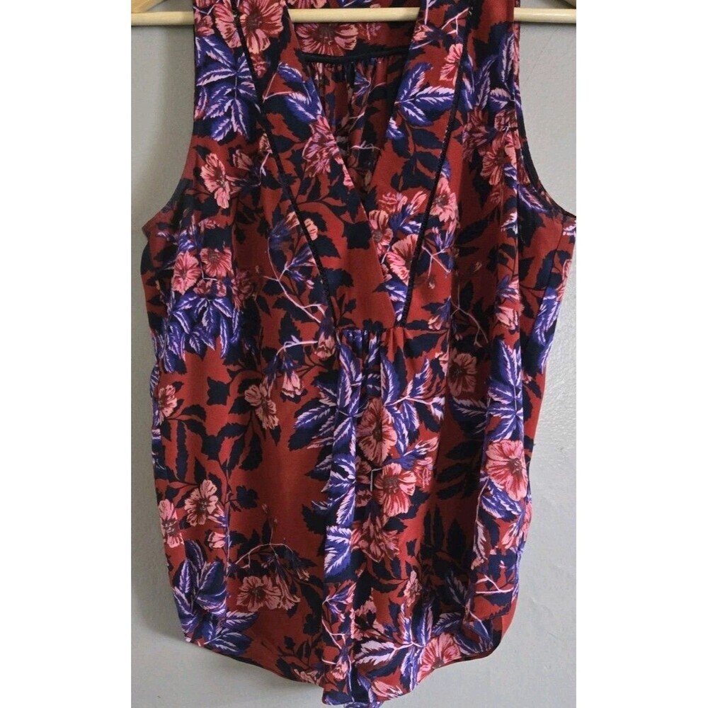 Rebecca Taylor 100% Silk Burnt Red Forest of Flame Blouse V-Neck  Size 8 - Picture 5 of 9